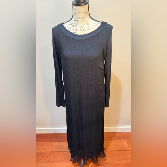 Soft Surroundings Artemis Silk Flowy Maxi Dress Black Sz PM - Picture 1 of 7